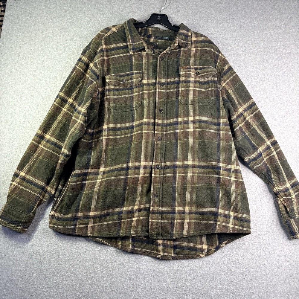 Orvis Flannel Shirt Men's 2XL Green Brown Plaid Heavy Button Pockets